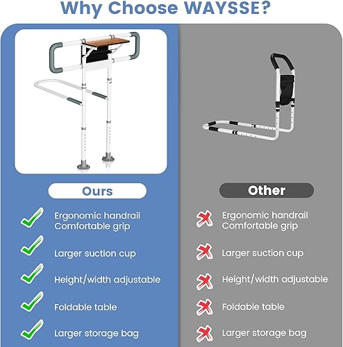 Miniatura 8 de Rieles de cama para adultos mayores con mesa auxiliar plegable, tamaño Queen con organizador de almacenamiento y luz nocturna inteligente, riel de