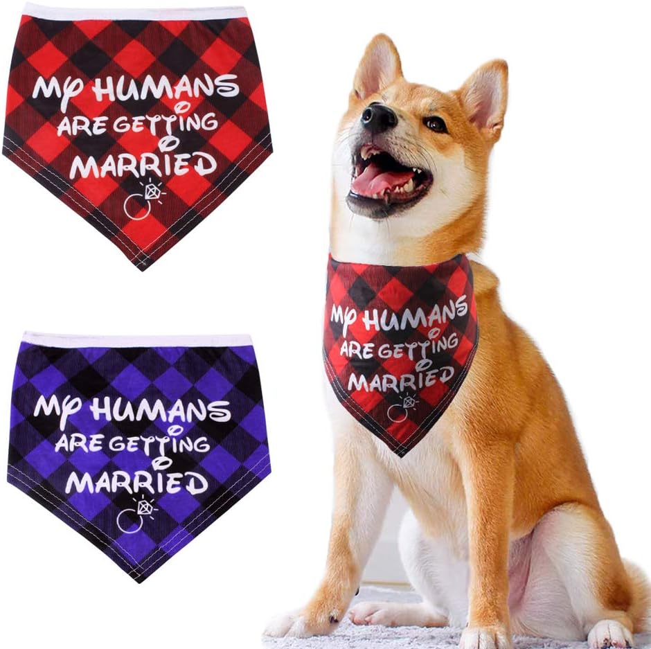 SYOOY 2 Pack My Human are Getting Married Plaid Dog Bandanas Gender Reveal Pet Bandanas for Small Medium Large Dogs Cat Pet Scarf Wedding