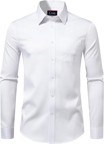 Mens Dress Shirts Stretch Long Sleeve Solid Button Down Shirts Casual Business Regular Fit Shirts with Pocket