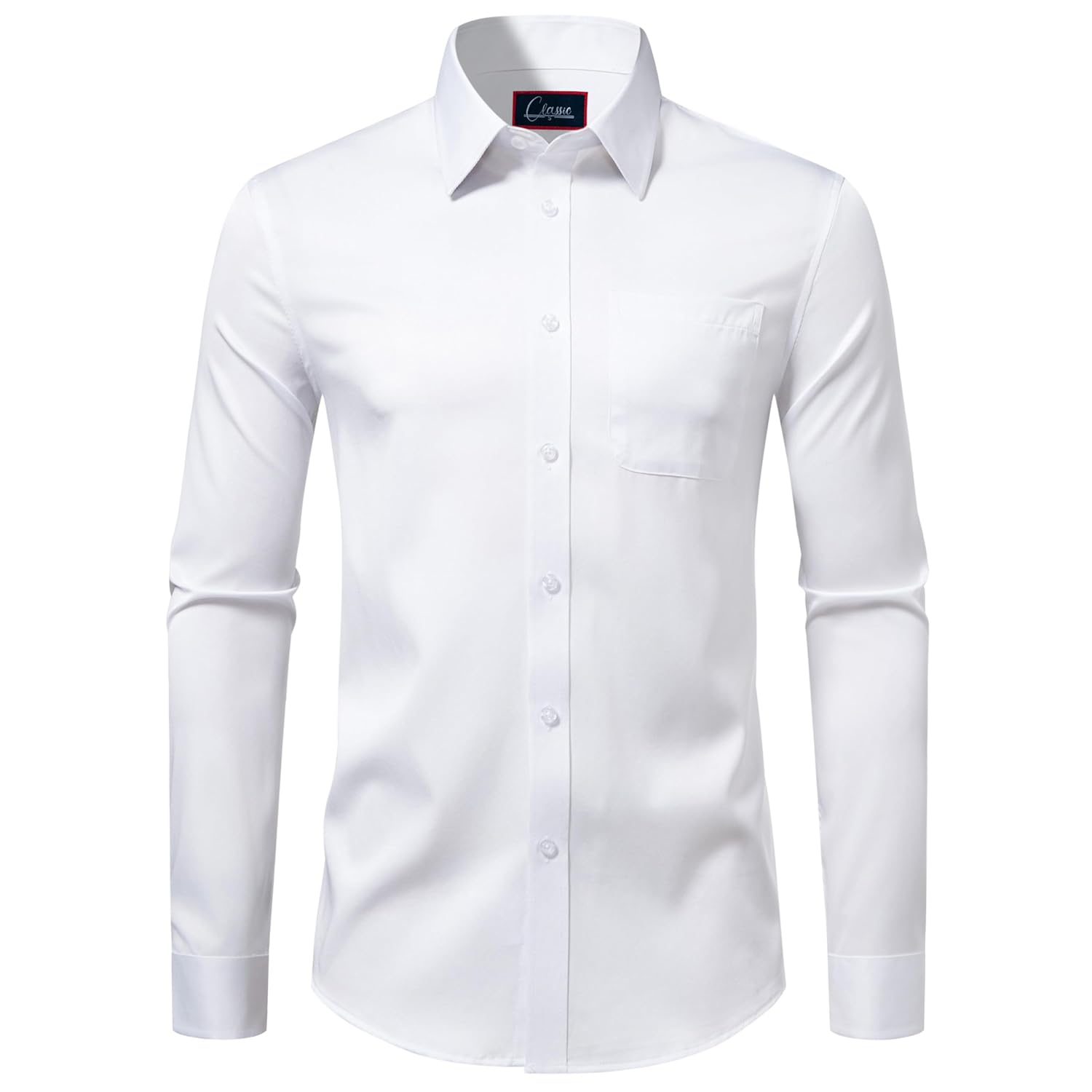 Mens Dress Shirts Stretch Long Sleeve Solid Button Down Shirts Casual Business Regular Fit Shirts with Pocket