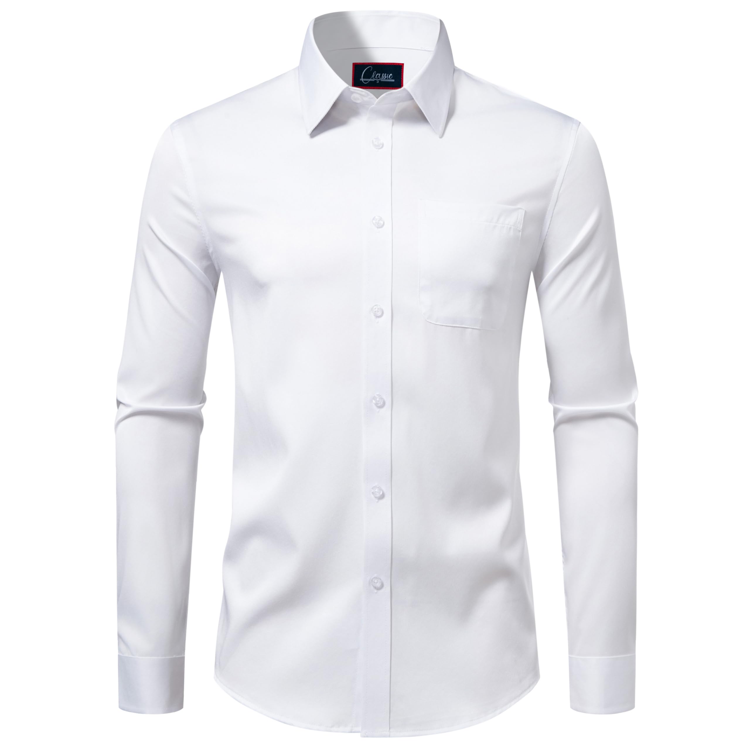 Mens Dress Shirts Stretch Long Sleeve Solid Button Down Shirts Casual Business Regular Fit Shirts with Pocket
