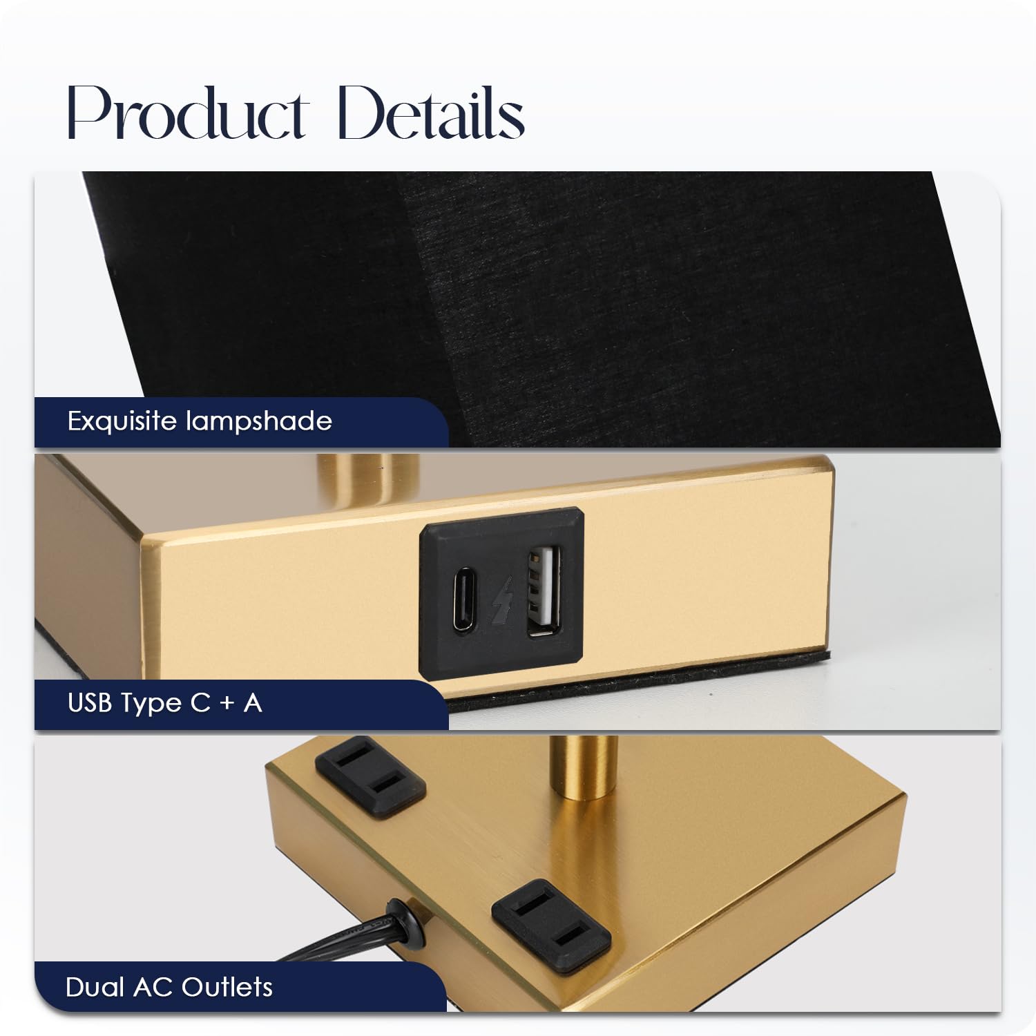 Bedside Lamp with USB Charging - Touch Control Nightstand Light -5
