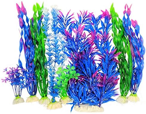 Otterly Pets Plastic Plants for Fish Tank Decorations Large Artificial Aquarium Decor and Accessories (Blue and Purple 8-Pack)