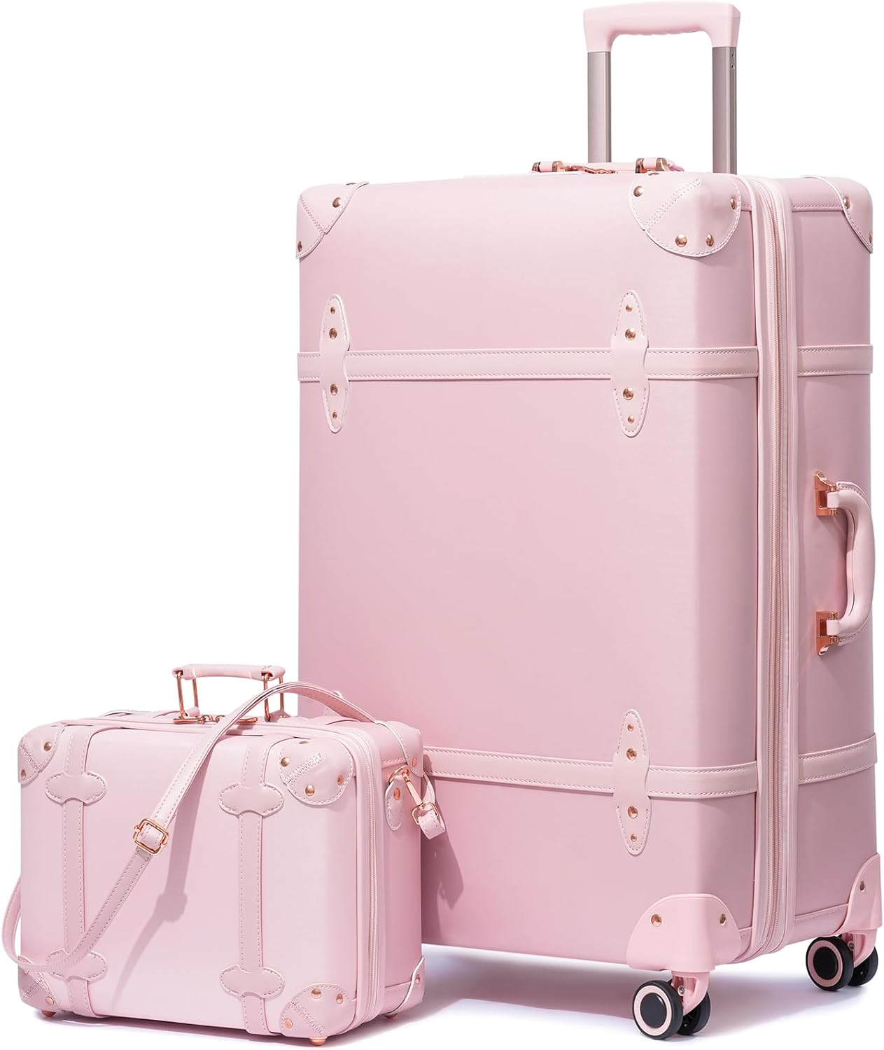 NZBZ Vintage Luggage Sets for Women Retro Suitcase Cute Vintage Expandable Luggage of 2 (Blush Pink, 14inch & 28inch)