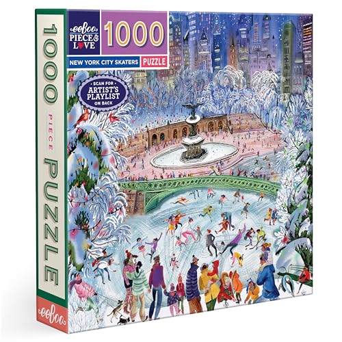 Image of eeBoo 1000 Piece Puzzle - New York City Skaters Jigsaw Puzzle for Adults, Square 23 inch x 23 inch Made with Recycled Board & Vegetable-Based Ink
