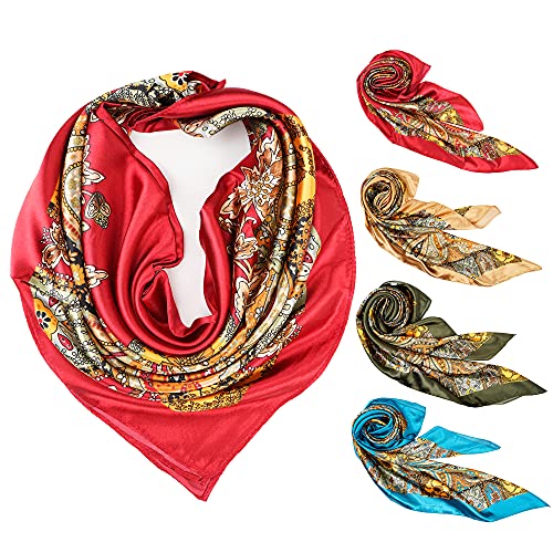 YOUR SMILE 4PCS Square Stain Silk Like Hair Wrapping Scarves For women Headscarf Headdress Scarf top Bandanas