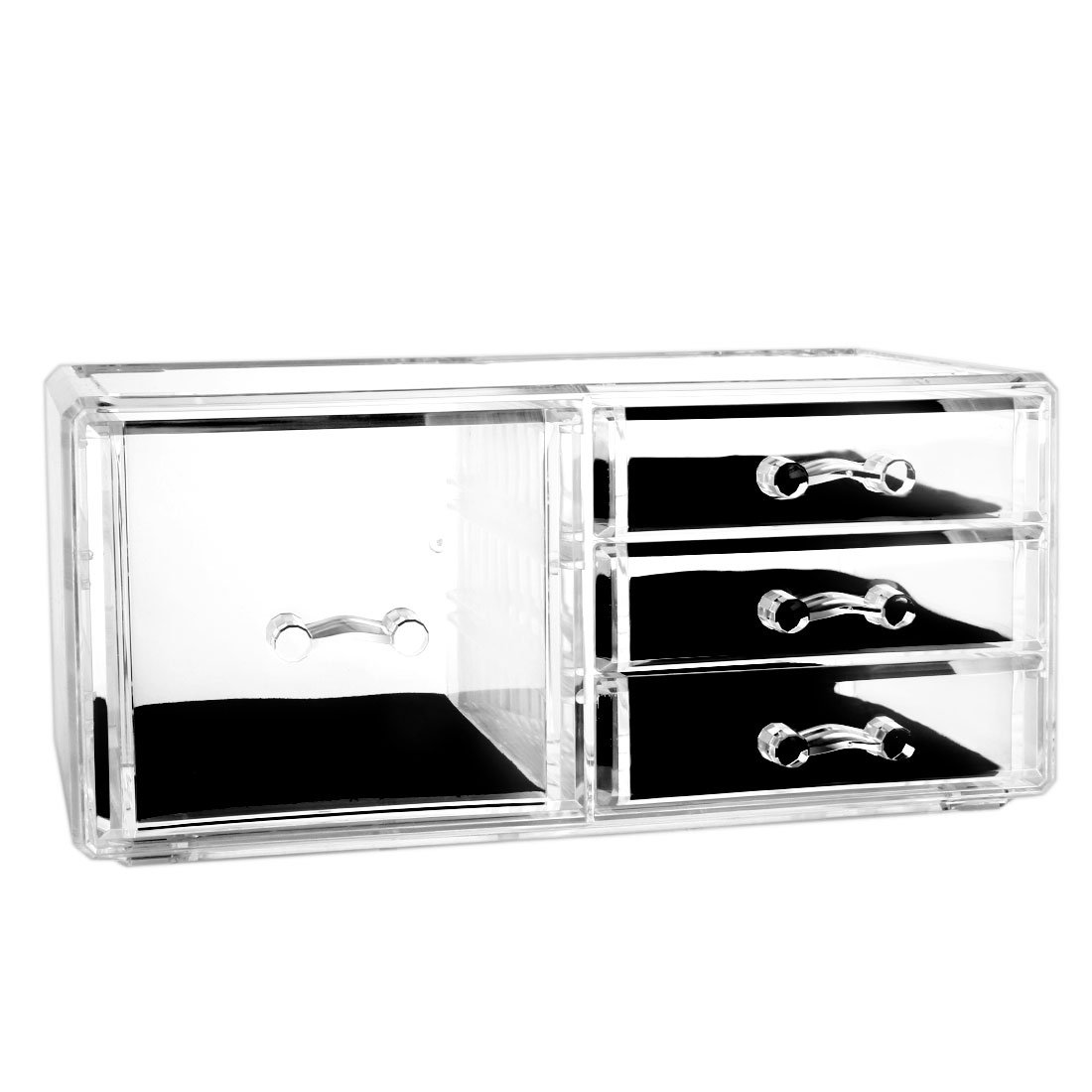 Grand organisateur de maquillage en acrylique avec 1 grand compartiment + 3 tiroirs de rangement pour cosmétiques, rouge à lèvres et porte-pinceaux pour les amateurs de beauté