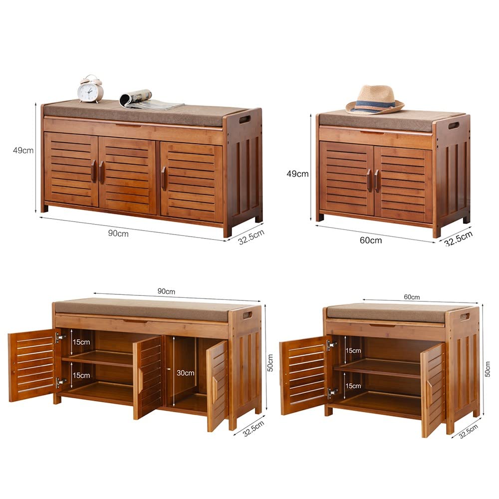 Banco Zapatero Madera Entrada, 3 estantes Estantería Organizador para Zapatos, Armario Zapateros para Entrada Sala de Estar Pasillo, Carga Máx 150 kg, 90X50X32CM Fácil de Montar