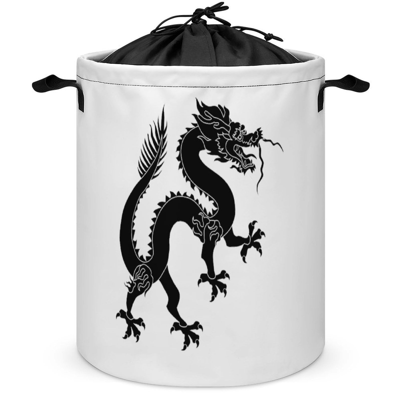 Qjjinxior Drawstring Laundry Hamper, Black Dragon Laundry Basket, Washing Basket with Handle