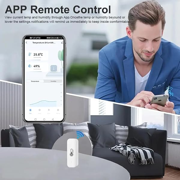 Termómetro e higrómetro smart, sensor de temperatura y humedad en interiores con modos duales de WiFi y Bluetooth, monitor de temperatura ambiente con app, almacenamiento de datos para el hogar. 1PCS - 5