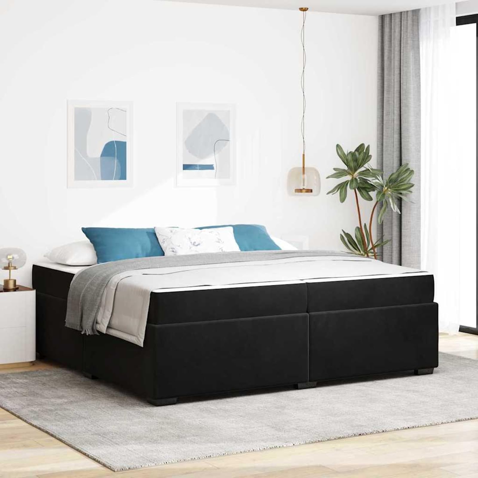 Gecheer Struttura del letto con materasso Nero 200 x 200 cm Velluto E2
