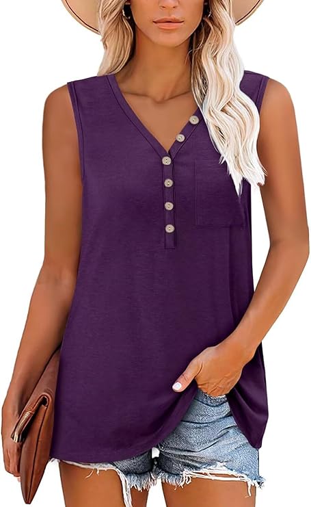 KISSMODA Womens Boho Tops for Summer Sleeveless Tanks Loose Fit Casual Blouse Daily Shirts for Leggings (S-3XL)