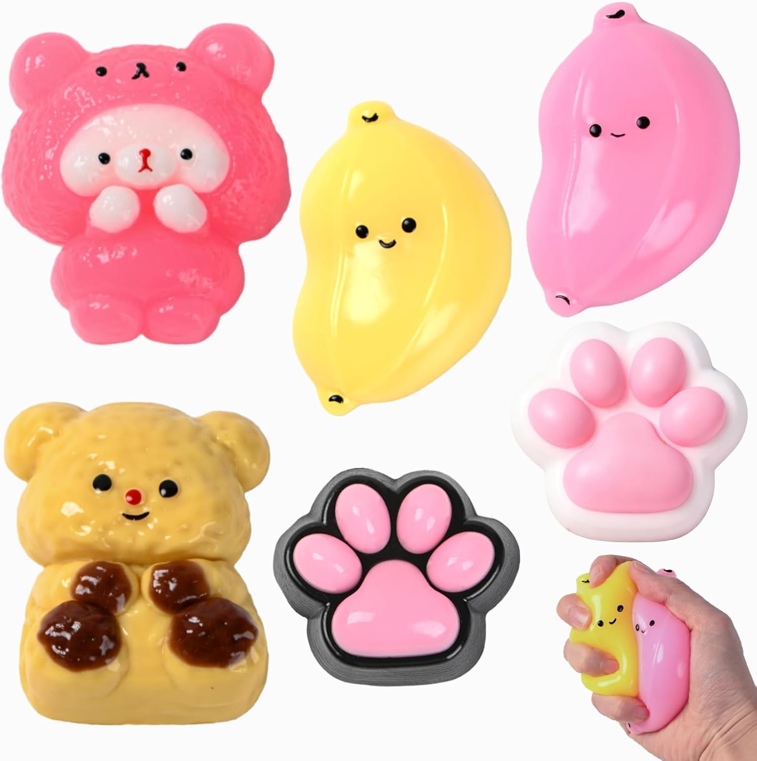 Taba Squishy Fidget Toys 6Pcs, Ultra-Soft Stress Relief Sensory Squeeze Toys for Kids & Adults, Kawaii Fufu Squishies for Party Favors, Birthday Gifts, Xmas Goodie Bags Stuffers