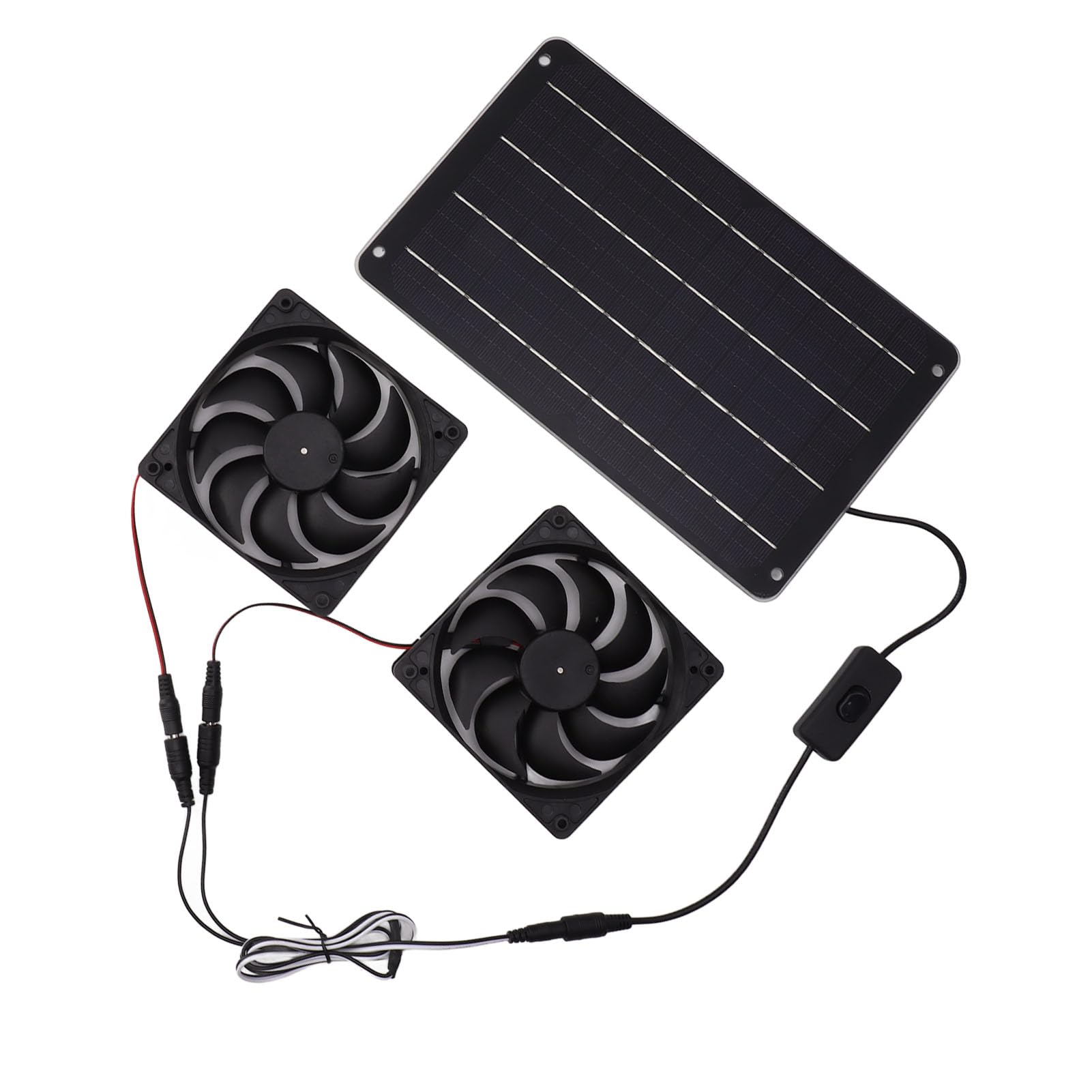 Ventilador solar de 20 W, 12 V, panel solar eficiente, ahorro de energía, con interruptor para caravana, invernadero, casa de mascotas
