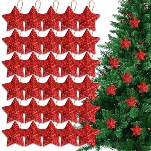 30 Stück Christbaumschmuck Sterne, Glitzer Stern Weihnachtsbaum Deko,...