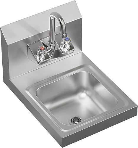 Vista 38 de AmGood Fregadero de mano de acero inoxidable para montaje en pared con grifo Lavabo comercial de lavado de manos para restaurante, cocina NSF