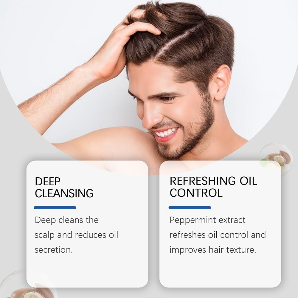 Shampoo lenitivo rinfrescante alla menta, un detergente purificante profondo che controlla l'olio for capelli leggeri e voluminosi