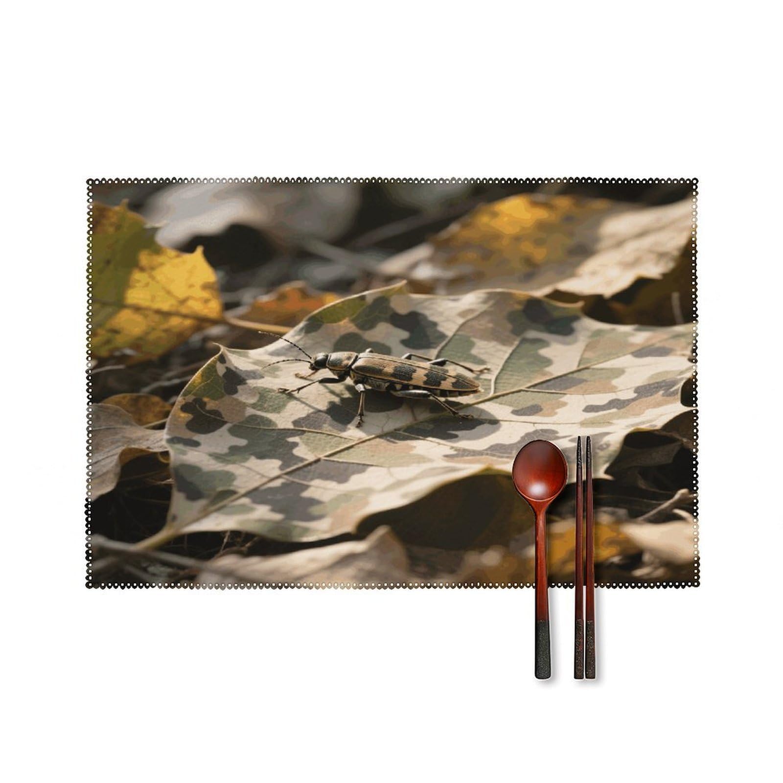 Camouflage Leaf Placemats Set of 4 Heat Resistant Non-Slip Place Mats for Dining Table Washable Placemat Wipeable Dining Table Mat Canvas Place Mats Dining Table Decor