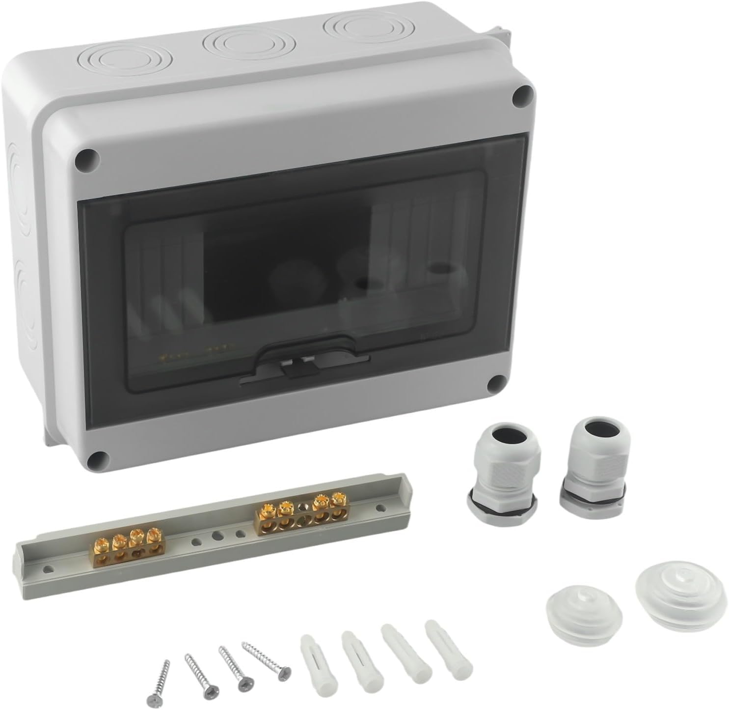 IP65 Rated for Surface Mount Electrical Box, 8-Way Sub-Distribution Enclosure in ABS Material, 1 Row Fuse Box for Residential and Industrial Applications