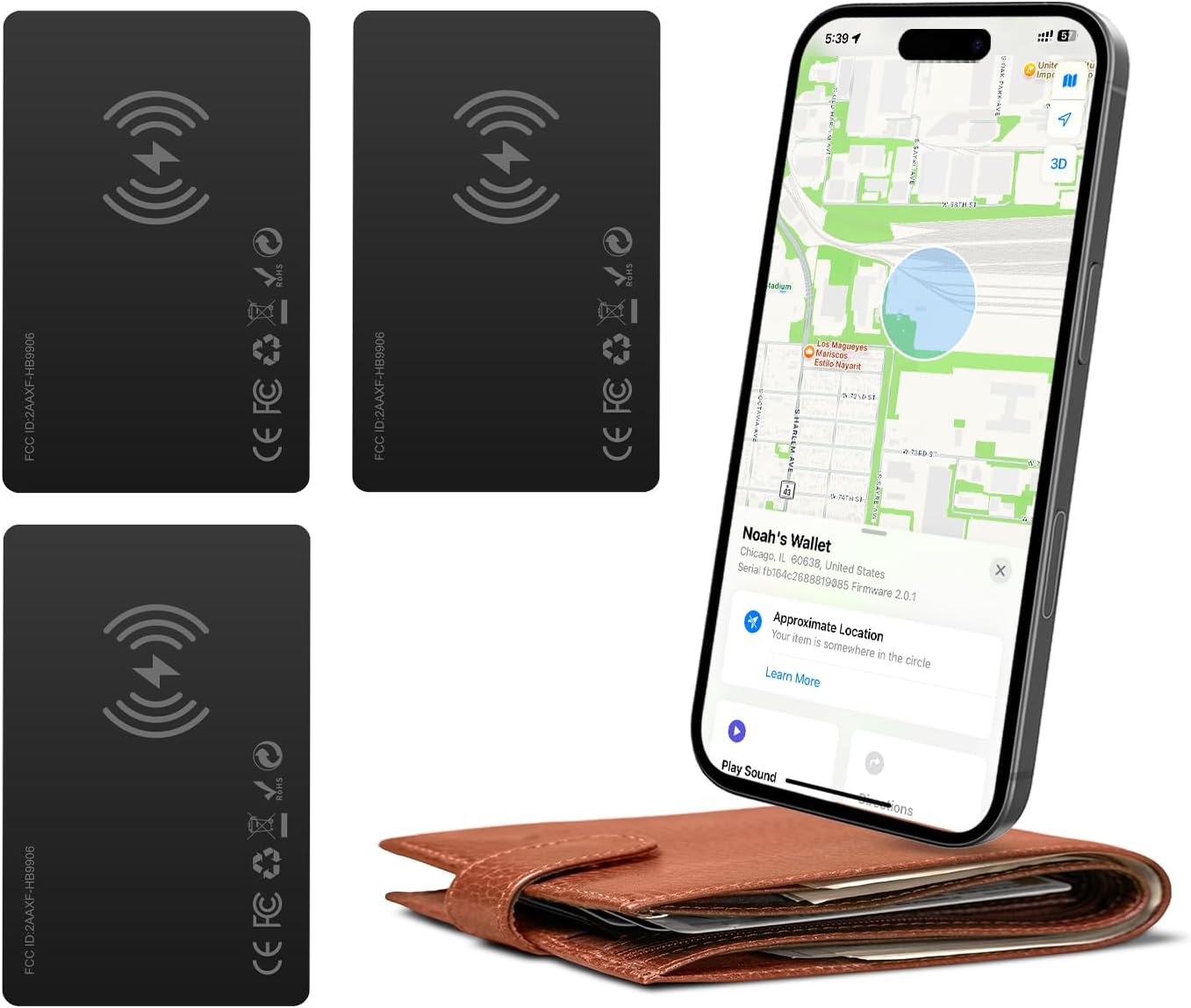 Wallet Tracker Card, 1.8MM Slim Rechargeable Finder, Smart Tracker, Item Finder Tags Works with Apple Find My, Water-Resistant, Item Locator for Wallet, Passports, Luggage, Backpack etc.-3 Packs