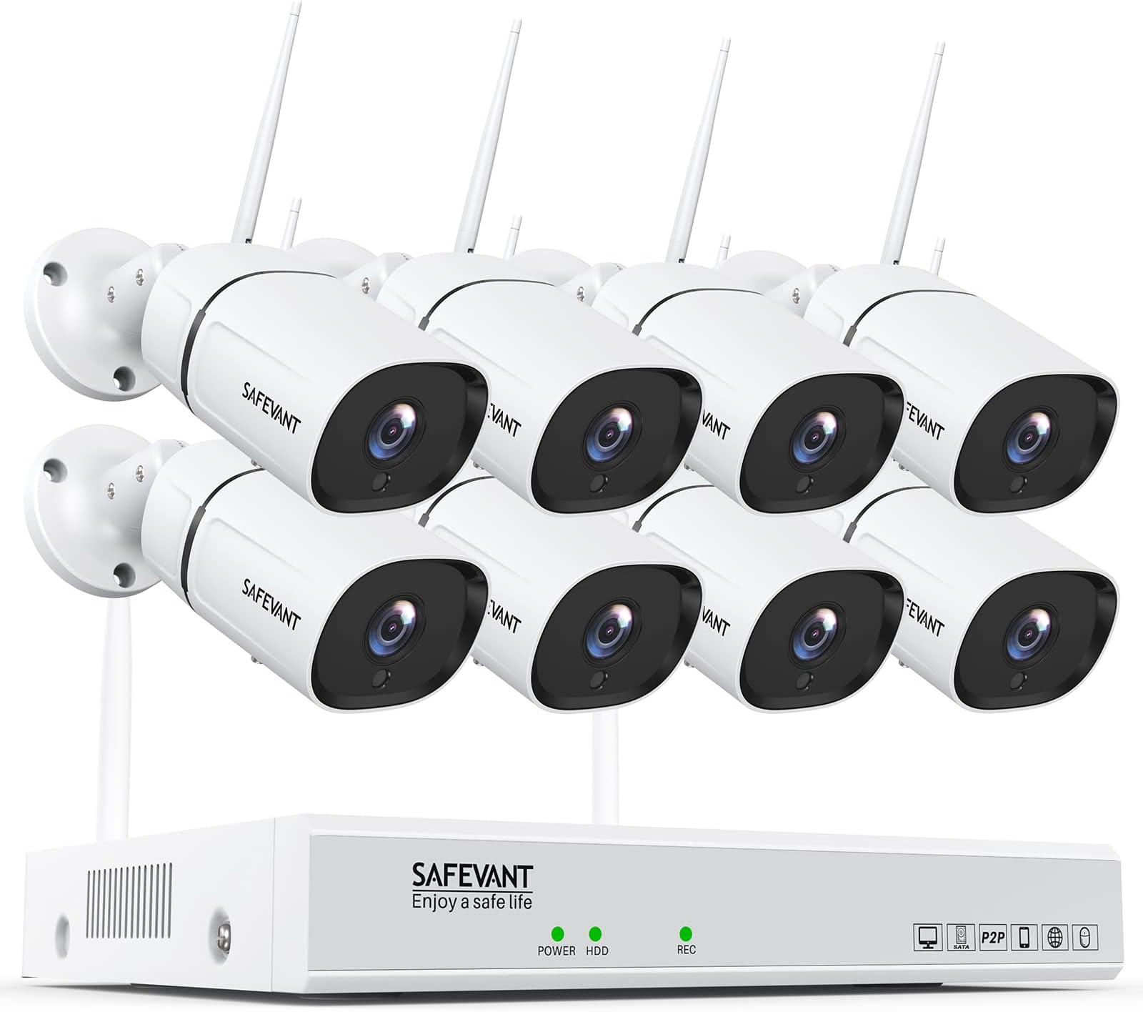[3MP 2 Way Audio] Security Camera System Wireless,SAFEVANT 8 Channel Wireless Surveillance System with 8pcs 3MP IP Cameras Night Vision Motion Detection,WiFi Security Camera System