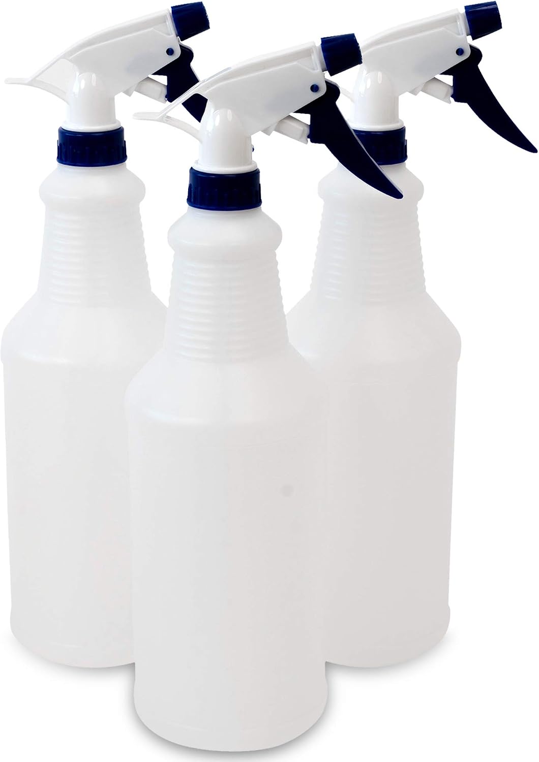 CSBD 32oz Plastic Spray Bottles, Empty and Reusable for Cleaning Solutions, Water, Auto Detailing, or Bathroom and Kitchen, Commercial and Residential (32 oz, White/Blue)