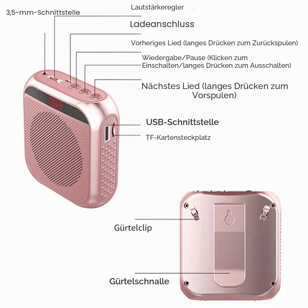 Tragbarer Sprachverstärker für Lehrer, 2200mAh Wiederaufladbarer Mikrofonverstärker PA System Headset Mikrofon mit Lautsprecher für Lehrer, Treffen, Reiseleiter, Yoga, Klassenzimmer (Schwarz)