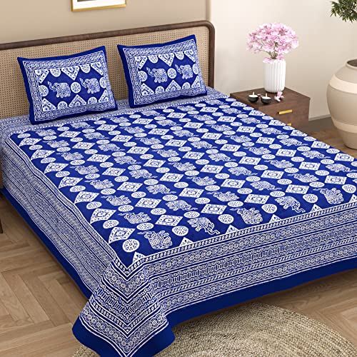 Image of Opulent Collection Double Bedsheet with 2 Pillow Cover | 100% Cotton Bedsheets for Double Bed | Handloom Bedsheet | Size 86x90 inches | King Size (90X102 Inches) (Dusk Blue, King)