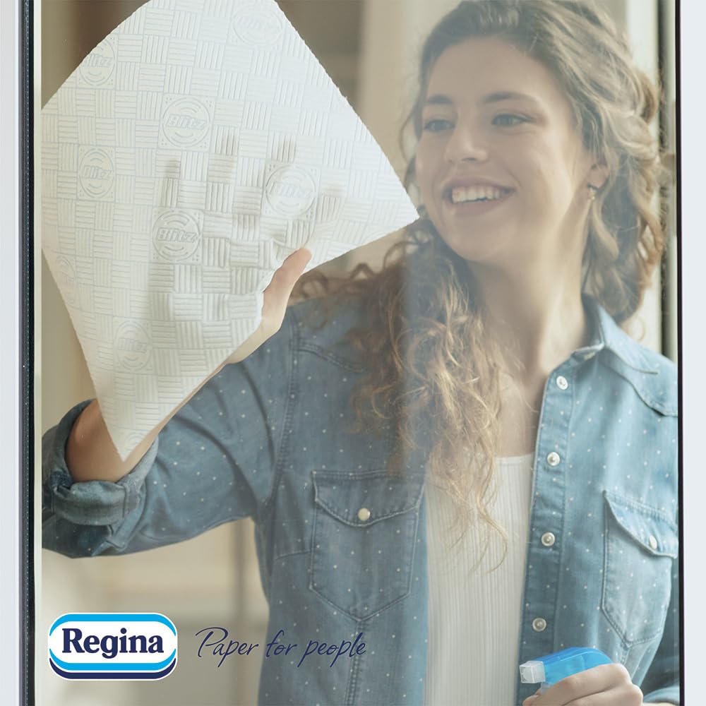 Regina Blitz Asciugamani per la casa, 5 rotoli da 100 fogli, asciugamano di carta a 3 strati, maxi foglie, confezione di carta, certificato FSC, cellulosa pura, test NIZP-PZH