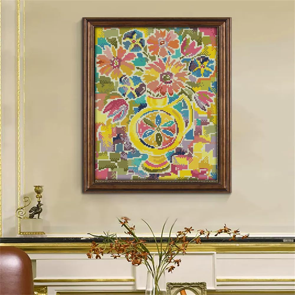 JOYSEWING Printed Cross Stitch for Adult Stamped Kits Counted pattern11CT DMC Classic Embroidery Kits for Beginners DIY Gift Wall Art (The Romantic Colorful Chrysanthemum(Printed) 13.78 x16.54 inch)