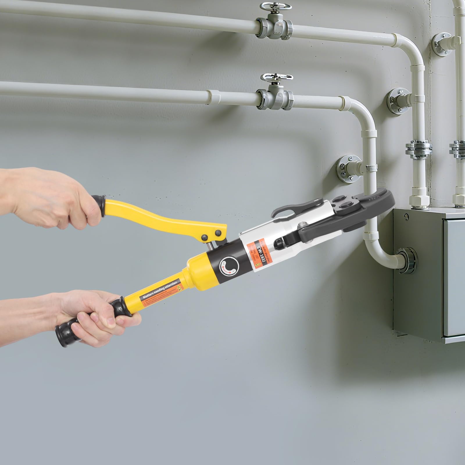 Pinza crimpatrice idraulica compatta, pinza crimpatrice idraulica, con testa girevole a 360° per spazi ristretti, strumento di pressatura ergonomico con manici antiscivolo (giallo)