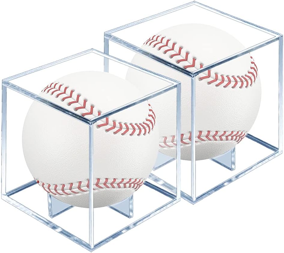 JARAGARBaseball Display Case 2 Pack, UV Protected Sport Collectibles Baseball Holder Acrylic Cube Memorabilia Display Box, Official Baseball Autograph Display Case for Official Size Baseball