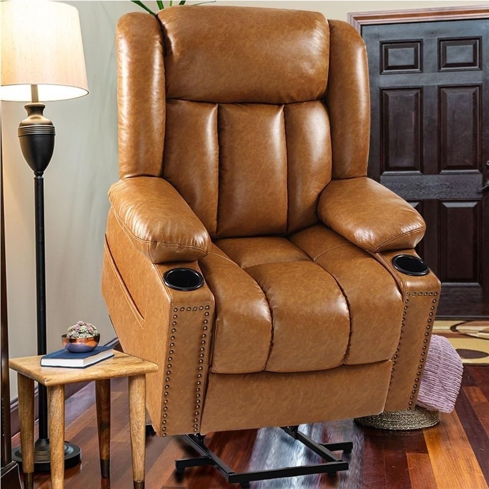 Recliner Sofa Genuine Leather Adjustable Power Lift Recliner Chair Lay Flat Heat Massage Living Room