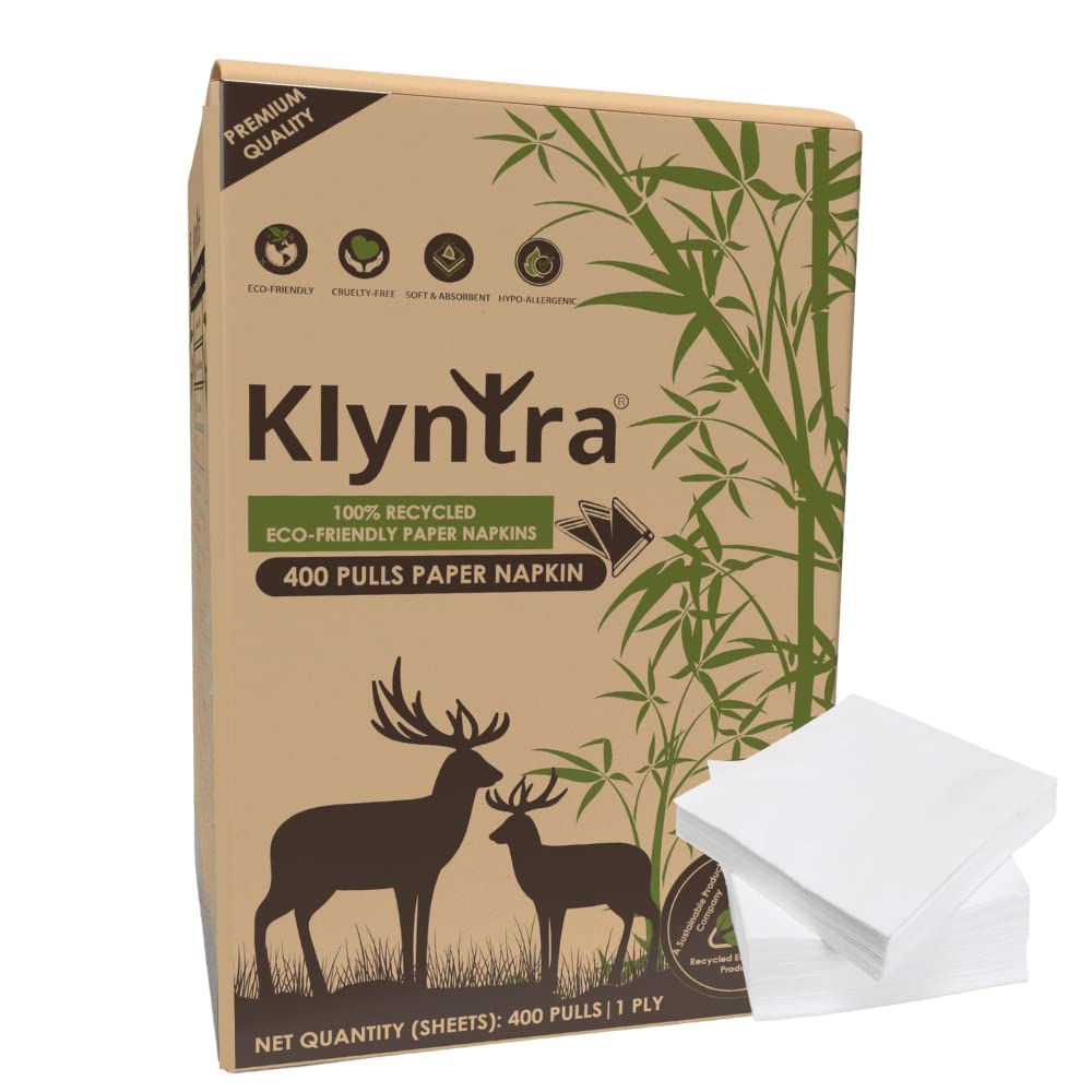 Klyntra Tissue Paper Napkin | 1Ply, 400 Pulls in 1 Box, 27cms X 30cms | 100% Recycled Eco-friendly Paper | Zero Plastic Packaging