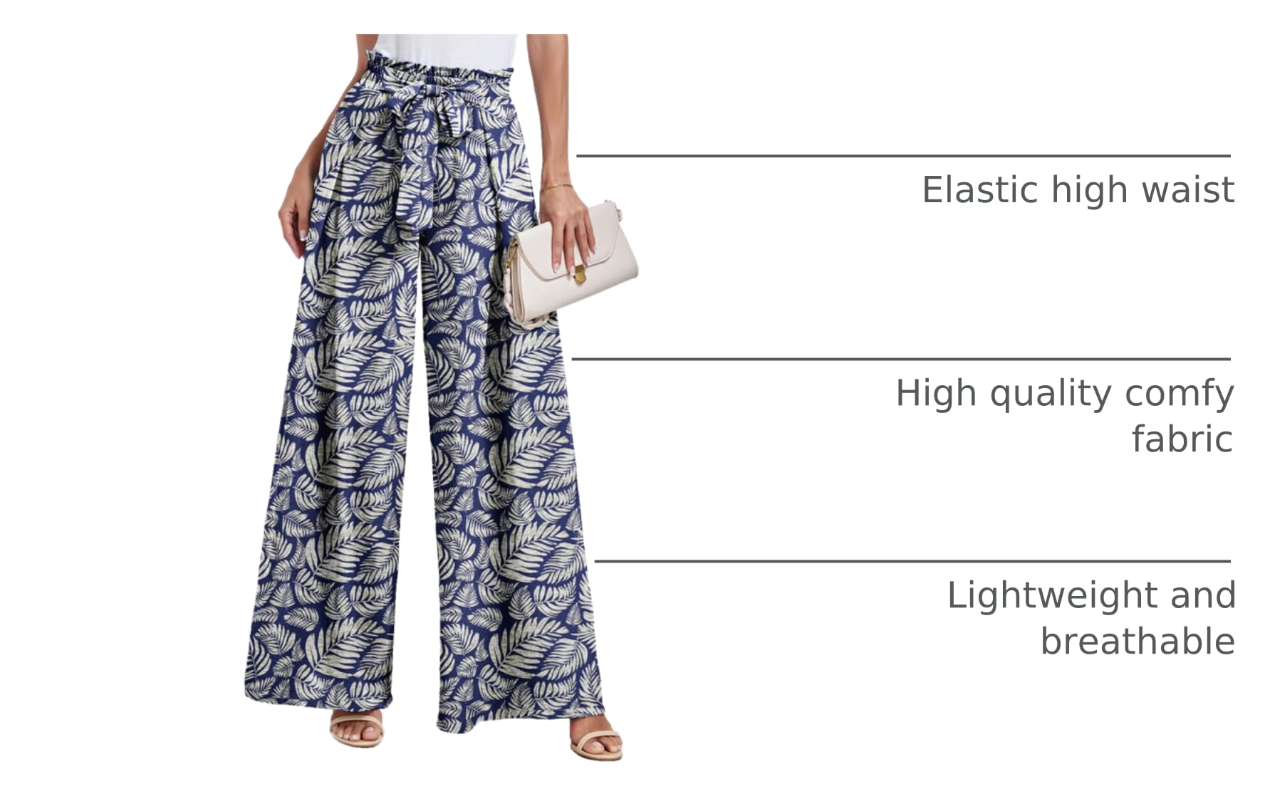Lepunuo Wide Leg Pants for Women High Waisted Palazzo Pants Work Casual Flowy Tie Knot Trousers with Pockets