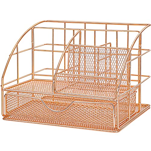 ARCOBIS Organizador de mesa com gaveta, suporte para caneta de escritório com 5 compartimentos + 1 g