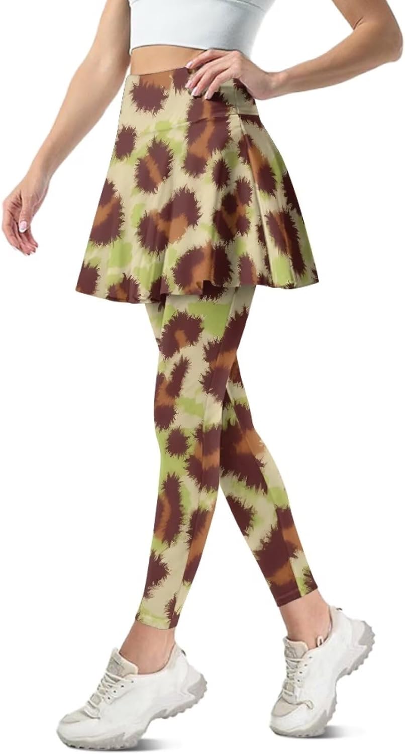 Sunflower Women's Skirted Legging, Leopard Print High Waist Pants with Skirt Pink Dog Paw Tennis Leggings Skirt