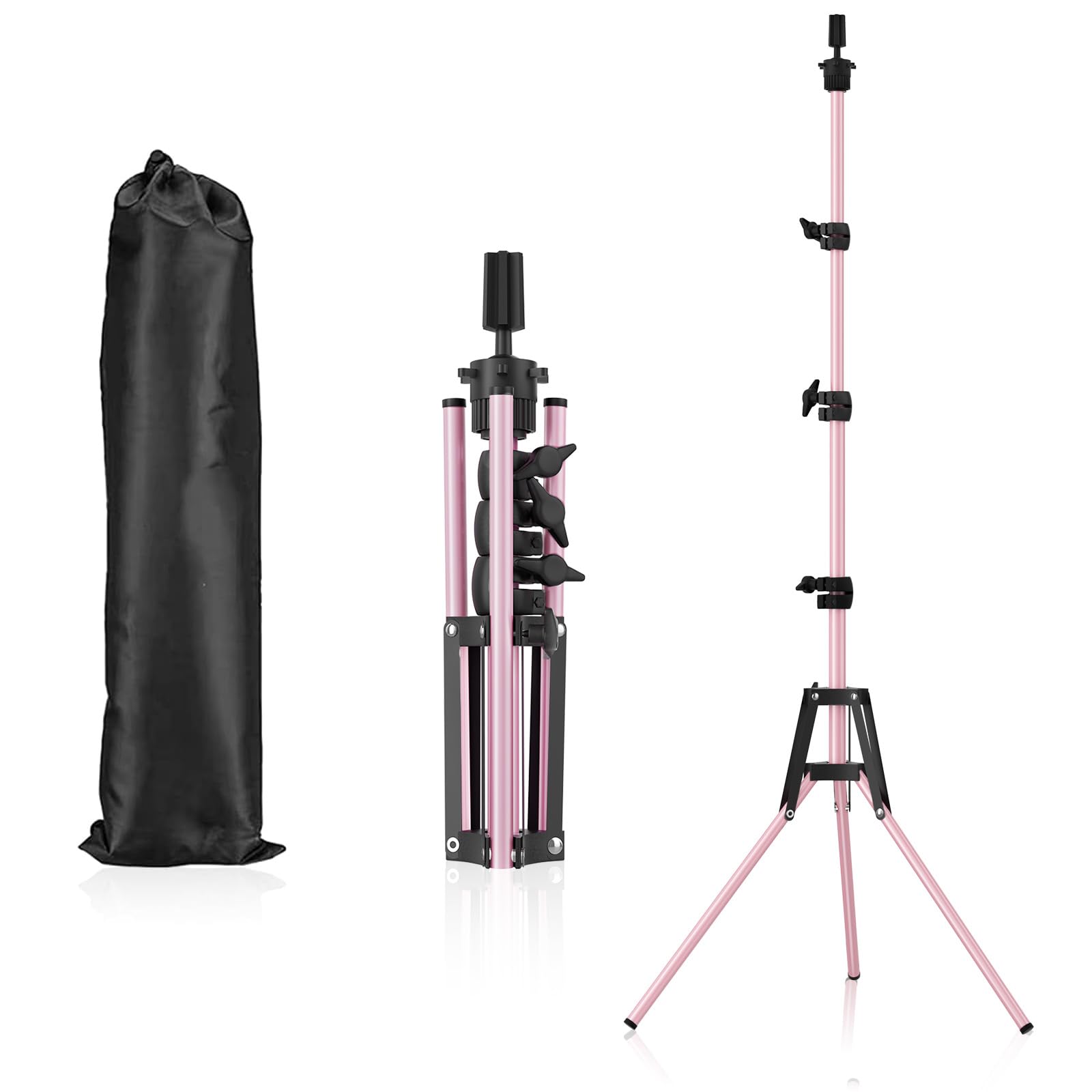 Soporte de cabeza de maniquí rosa con metal reforzado y altura ajustable