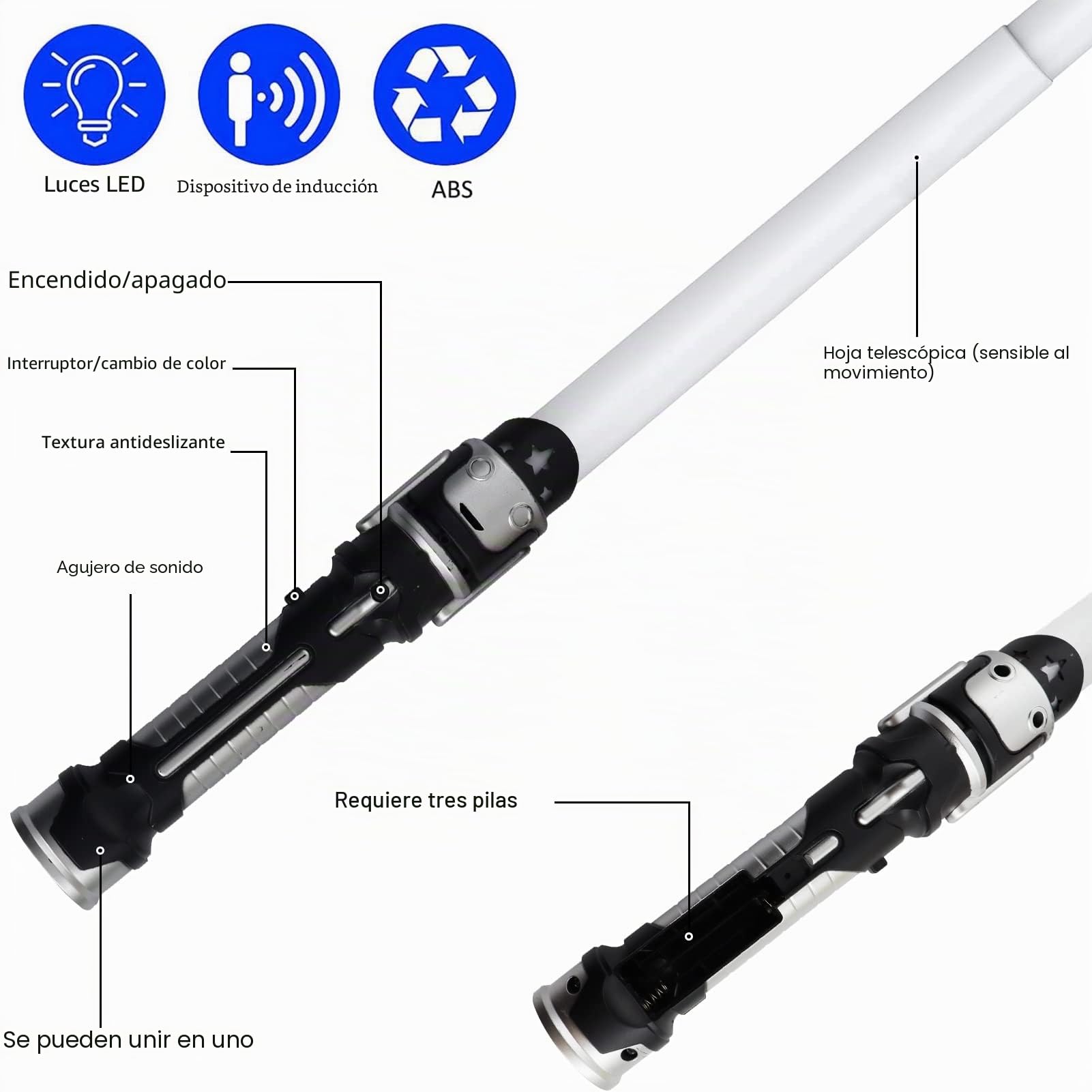 2 Piezas Espada Láser para Niños,2 en 1 Sable De Luz,Espada de Luz | Espada Laser 7 Colores con Sonido,Sable Laser Telescópica y Plegable,Cosplay Regalos,para Adultos Adolescentes Niños