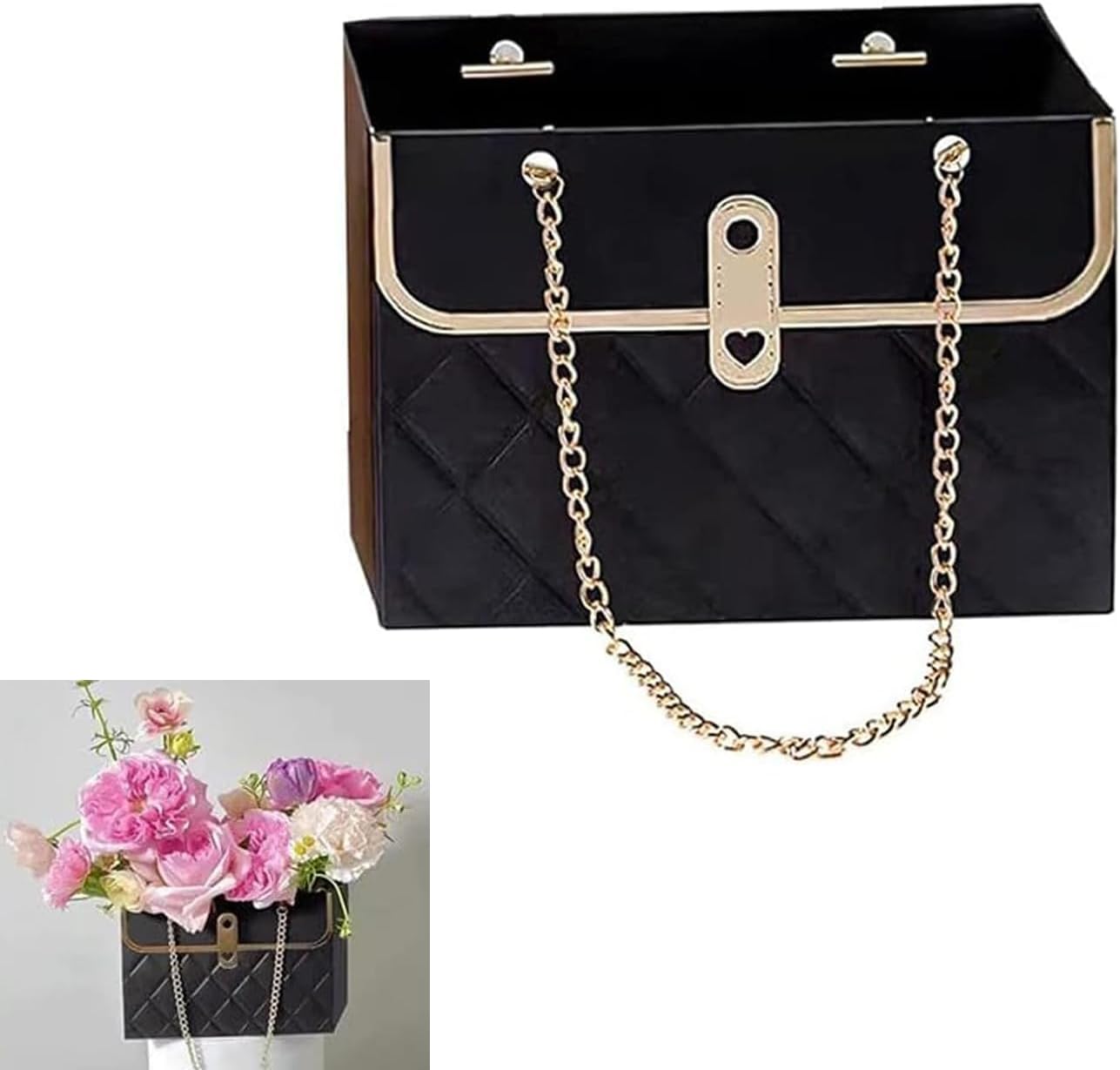 Flower Box, Gift Boxes for Packing, Gift Hamper Box Empty, Valentine's Day Black Flower Gift Bag - Handheld Floral Packaging Bag for Bouquets, Gifts