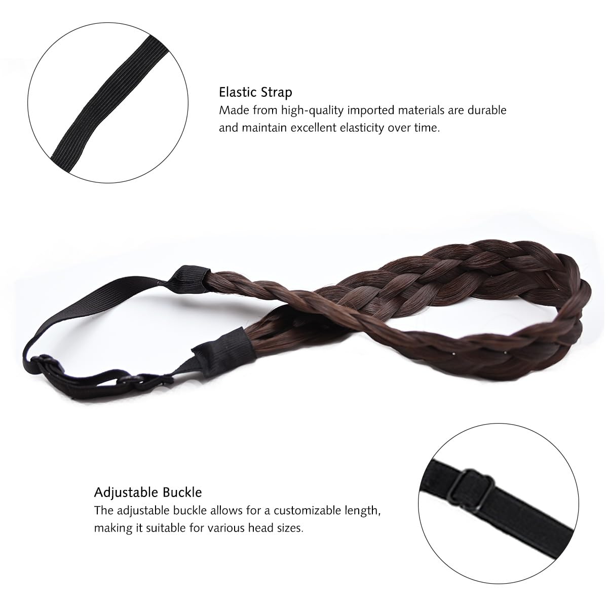 Yamel Braid Headband Adjustable 5 Strand Braided Hairbands for Women Medium Brown Synthetic Hair Plait Hairband Braided Headband Elastic - Image 4