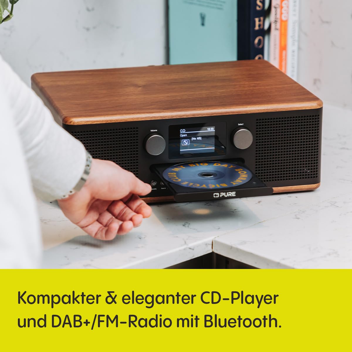 Pure Classic C-D6 CD-Player mit DAB+ Digitalradio & UKW, Bluetooth 5.3 Stereoanlage 2x15W, USB & AUX, 2,4 Zoll TFT-Farbdisplay, Fernbedienung, Kaffeeschwarz/Walnuss