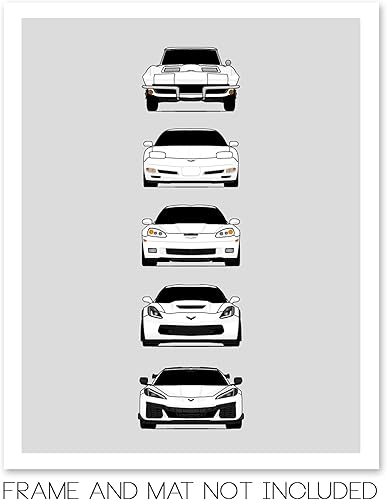 Miniatura 8 de Chevy Corvette Z06 Generations Inspired Car Poster - Handmade Print of Chevrolet Corvette C2 C5 C6 C7 C8 Z23- Red, 24x36" Metallic Print (Unframed)