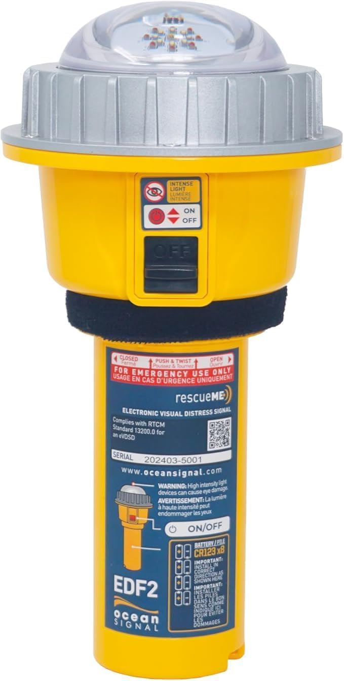 Ocean Signal rescueME EDF2 Electronic Distress Flare – Boat Distress Flare / Boat Flare | Pyrotechnics Flare Alternative to Red Hand & Red Smoke Flare | SOS LED + IR | Waterproof Emergency Light