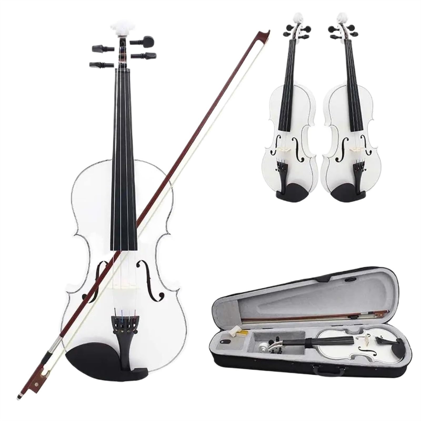 violino per principianti Violino Acustico 4/4 Per Principianti Violino In Legno Massello Colorato Con Custodia Per Trasporto Strumento A Corde Con Scatola Per Violino (Color : White)