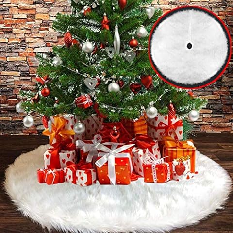 BLAZOR Christmas Tree Skirt, White Xmas Tree Skirts, Faux Fur Tree Skirt, Covering the Bottom of The Tree, Holiday Ornaments, New Year Home Party Ornaments Cover
