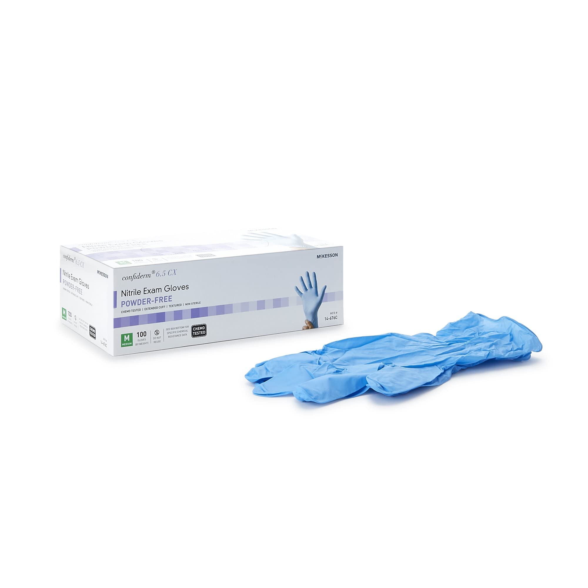 McKesson Confiderm 6.5CX Nitril-Untersuchungshandschuhe, latexfrei, Chemo-getestet, unsteril, Blau, 100 Stück, 1 Box