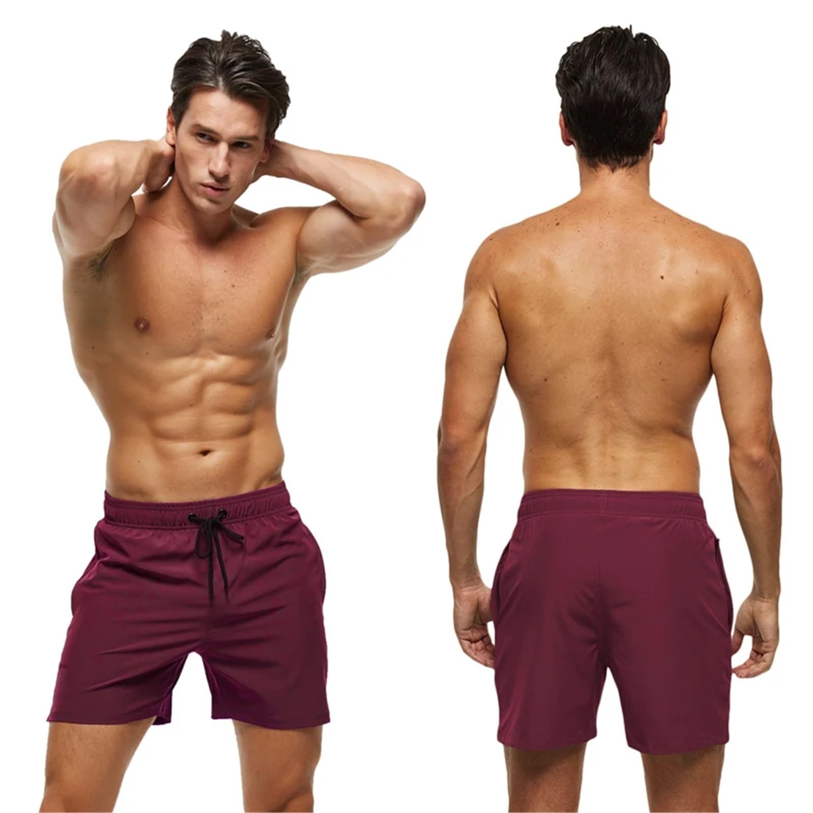 Pantaloncini Estivi da Uomo, Tinta Unita, Spiaggia, con Tasche Cerniera, ad Asciugatura Rapida per Uomo