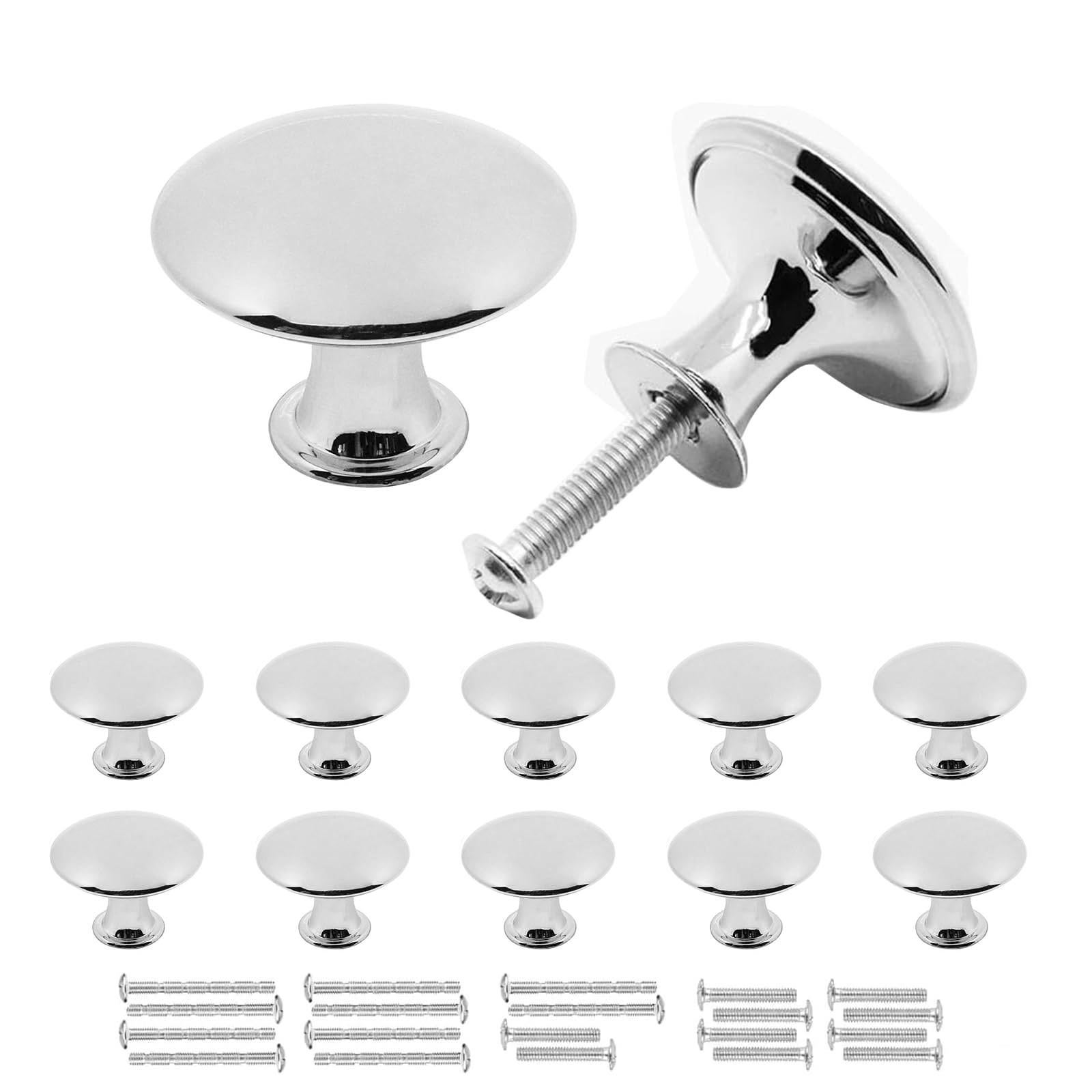 Misuyue 10pc Silvery Drawer Knobs, Cupboard Handles Knob Round, Cabinet Knobs Made of Stainless