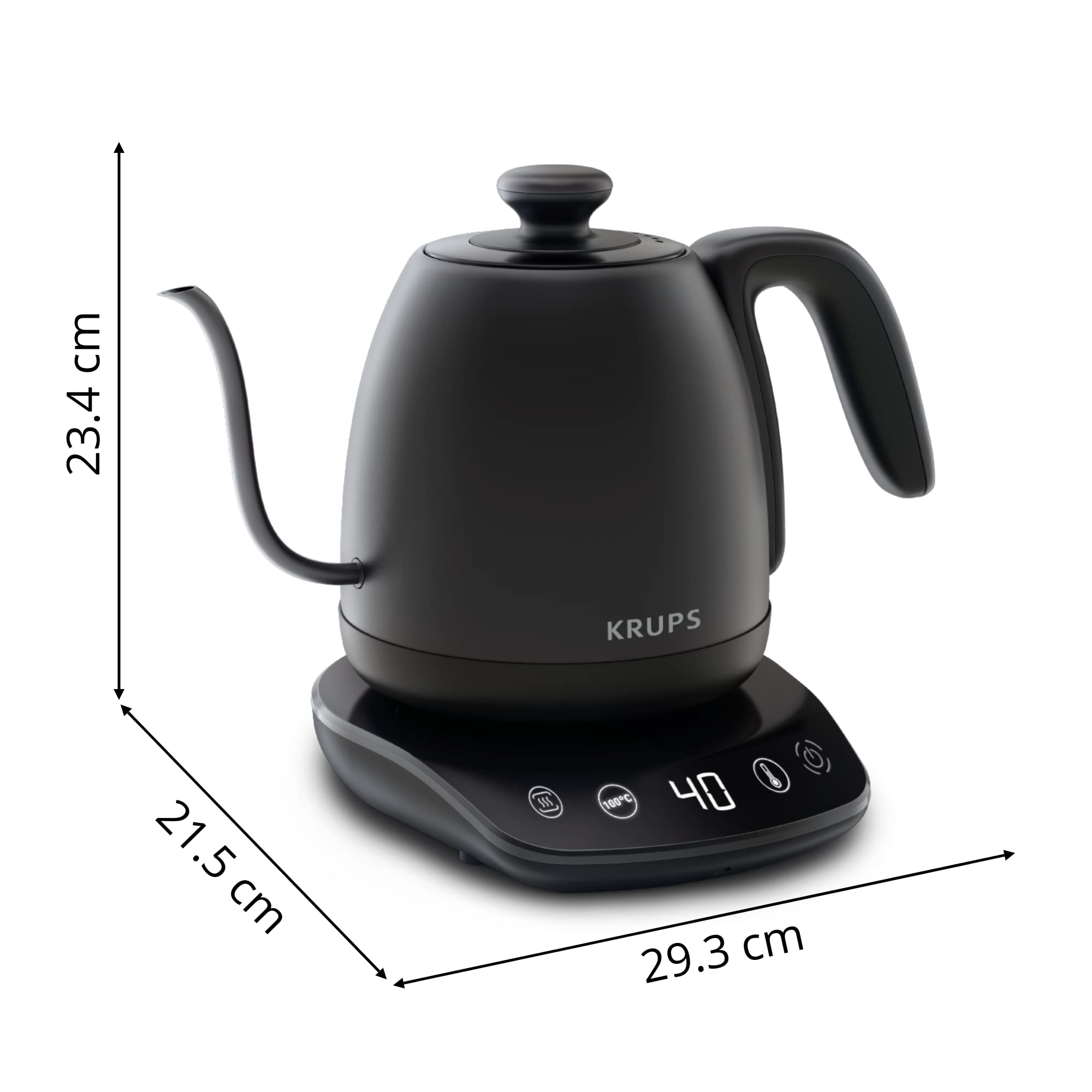 Krups Czajnik na gęsiej szyjce, uniwersalny, do herbaty, kawy, parzenia, 8 temperatur, utrzymuje ciepło 30 min, zdejmowana pokrywa, kawa Control BW923810, czarny